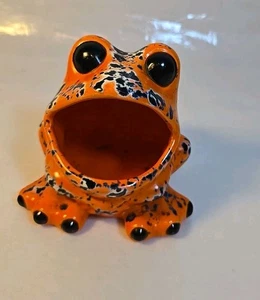 Vintage Wide Mouth Orange Ceramic Frog Kitchen Sponge Scrubbie Pad Holder - Picture 1 of 8