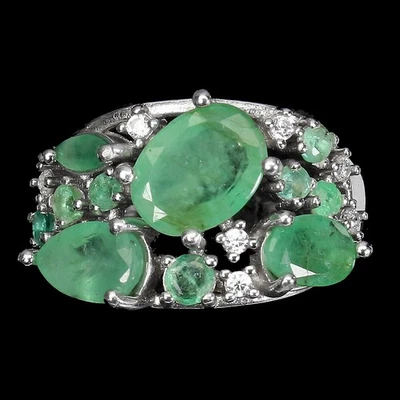 Anello in argento sterling 925 smeraldo ovale 8x6 mm gemma naturale... - Immagine 1 di 4