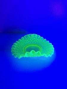 Vintage Fenton Schuhnagel Uran Vaseline gelb opalisierende Schale 6" x 4 5/8" - Bild 1 von 14