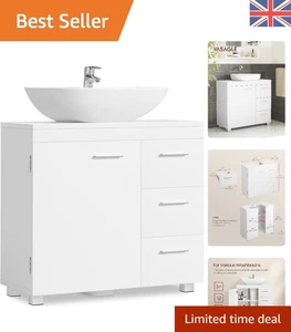 Stylish Under Sink Bathroom Cabinet, 3 Drawers & Adjustable Shelf in Cloud White - Picture 1 of 11
