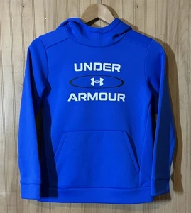 Under Armour Youth Medium M UA Loose Blue Pullover Logo Hoodie Kangaroo Pocket - Picture 1 of 6