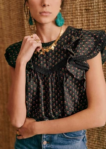 Sezane Florencia Rüschen Blumen Bluse schwarz Mini Flower Gr. French 44 / US 12 - Bild 1 von 16