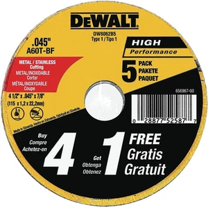 Rueda de corte dewalt de 4-1/2 pulgadas, disco de corte amoladora angular, uso general, 5- - Imagen 1 de 12