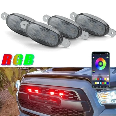4X RGB LED Front Grille Light Kit Grill Lamps BT APP For Toyota Ford RAM Pickup - Image 1 of 4
