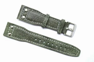 20 22 24mm Grey/Blue Rivet Style Nostalgic Leather Watch Band W/ Silver Buckle - Picture 1 of 10