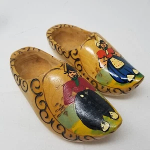 Handcrafted Wooden Dutch Clogs Holland Folk Art Display Shoes Man and Woman Vtg - Picture 1 of 11