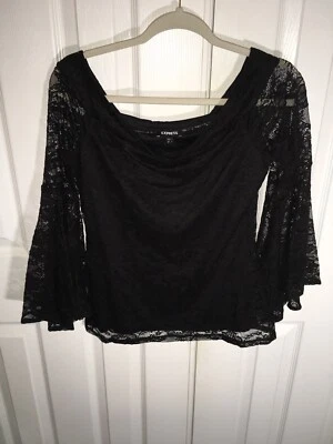 NWOT Express Brand Lace Top Solid Black Size M - Image 1 of 3