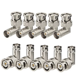 10 Pack of Right Angle BNC Male to BNC Female Video Cable Adapters - 90 Degree - Picture 1 of 5