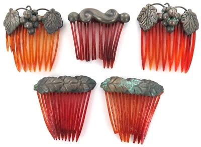 .5 SUPERB ART NOUVEAU ERA / EARLY 1900s METAL & CELLULOID HAIR COMBS / CLIPS - Image 1 of 4