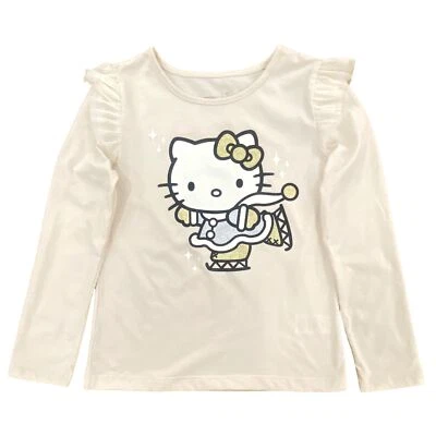 Girls Hello Kitty Ice Skating Ruffle Long Sleeve Cream T-Shirt Tee - Image 1 of 2