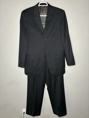 Perry Ellis Men's 2 Pc. Suit Black Pinstriped 100% Wool 40L w/ 34x31 Pants - Image 1 of 4