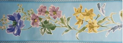 NEW Laura Ashley Wallpaper Border 2 Rolls Poppy Meadow Sky Light Blue Floral VTG - Image 1 of 4