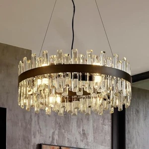21.7" Black Modern Crystal Chandelier Light Fixtures Luxury 2 Ring Crystal - Picture 1 of 5
