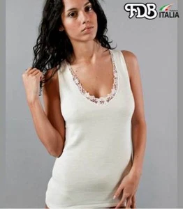 2 Canottiere donna FDB spalla larga in lana e cotone con profilo in pizzo - 710 - Picture 1 of 1