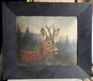 Oil Painting E. Chute Roe Deer IN Unterholz Dickicht The Forest Frame Antique - Picture 1 of 7
