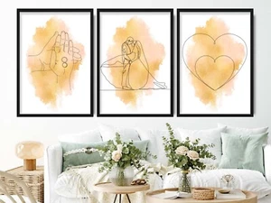 Elegant Wedding Art Prints Trio - Gold Watercolour Bride & Groom, Ring Exchange - Picture 1 of 5