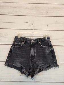 Zara Women's Black High Waisted Frayed Hem Cut Off Denim Shorts Size 4 - Picture 1 of 7