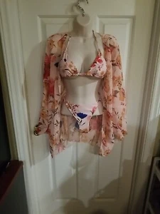 Traje de baño para mujer conjunto de bikini floral de playa de 3 piezas con bata a juego talla L - Imagen 1 de 17