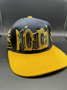 Vintage University of Michigan Wolverines Snapback Hat Metal Graffiti Logo - Picture 1 of 12