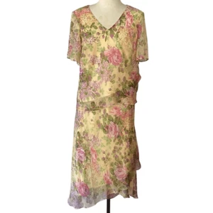 Conjunto de Vestido Blusa Falda 2 Piezas DressBarn Mujer’s 18W Floral Gasa Amarillo - Imagen 1 de 9
