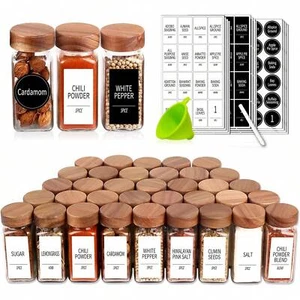 24 Glass Spice Jars - 547 Labels, Shaker Lids, 4 Oz, Acacia Wood, for Spice Rack - Picture 1 of 7