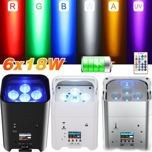 6X18W RGBWA+UV Wireless Par Light Rechargeable Battery DMX Stage Party DJ Lights - Picture 1 of 25