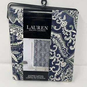 Ralph Lauren White Blue Green Fabric Shower Curtain 70x72 Cotton Paisley Flowers - Picture 1 of 6