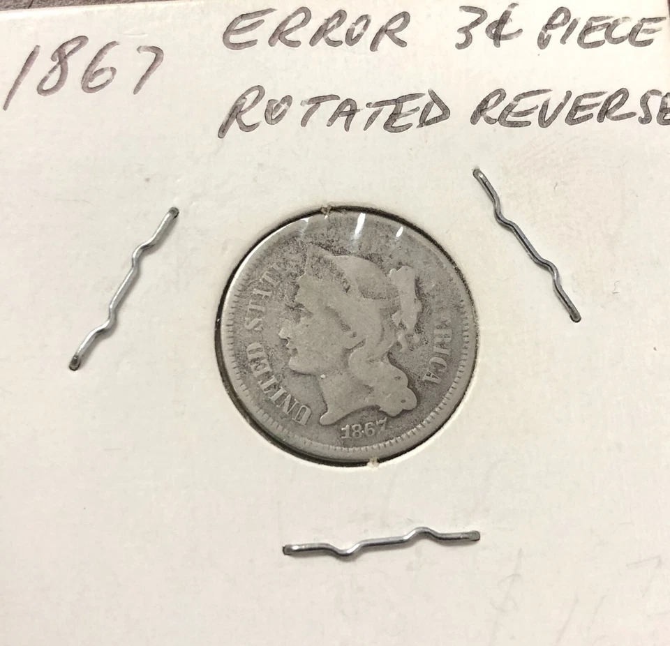 US 1867 Three Cent 3c ROTATED REVERSE ERROR Estate Find 100% ORIGINAL - Image 1 of 2