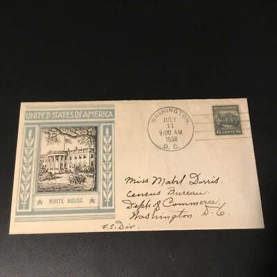 FDC 1938 #809 STAEHLE CACHET WHITE HOUSE 4 1/2 Cent STAMP USA  - Image 1 of 2