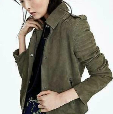 Jaqueta de voo Banana Republic XL camurça genuína Moto XL #307701 verde oliva nova com etiquetas - Imagem 1 de 4
