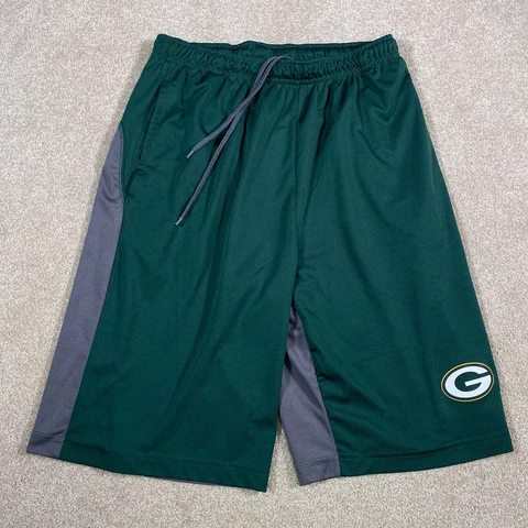 Green Bay Packers Shorts Men Small Adult Green Majestic NFL Football Gym Active Cover