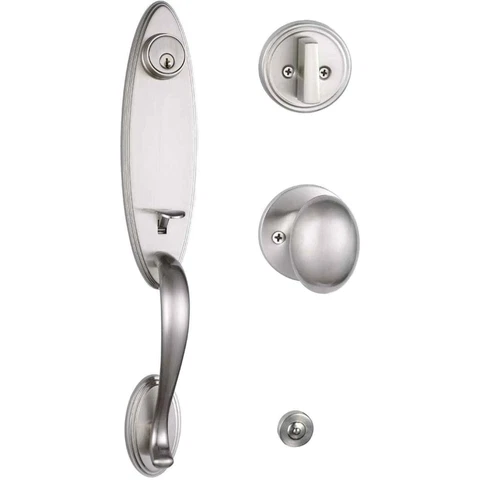TMC Satin Nickel HandleSet with Knob Reversible Door Handle Cover