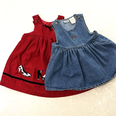Girls Dresses Lot of 2 Size 3T Overall Jumper Red Corduroy Blue Arizona Jean - Image 1 of 4