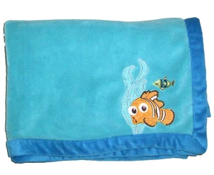 Disney Baby Finding Nemo Applique Blanket Aqua Blue Trim Security Lovey 30x40" - Picture 1 of 2