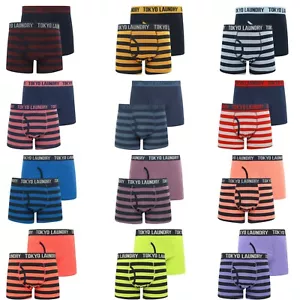 Men's Tokyo Laundry 2 Pack Boxer Shorts Set Stripe Plain Trunks Cotton Underwear - Picture 1 of 61