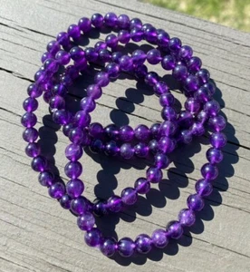 Wholesale 5 Pcs Natural Amethyst 4mm 6.5" Crystal Healing Stretch Bracelet - Picture 1 of 5