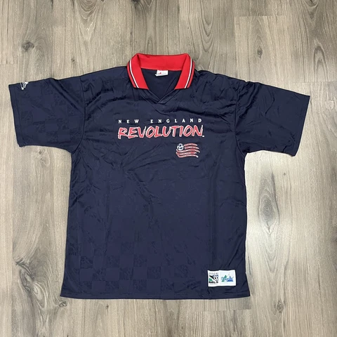 New England Revolution Jersey Majestic Large Blue MLS Made in USA NE Vintage Cover