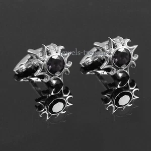 Natural Smoky Quartz Gemstone 925 Sterling silver Cufflinks for men's #J65 - Picture 1 of 3