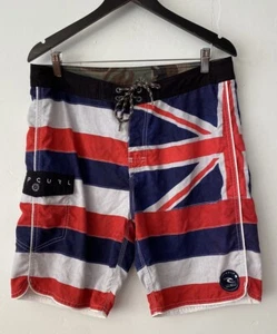 VTG Rip Curl Great Britain UK Board Shorts SZ 34 Surfing Swim Trunks Yeah Baby! - Picture 1 of 7
