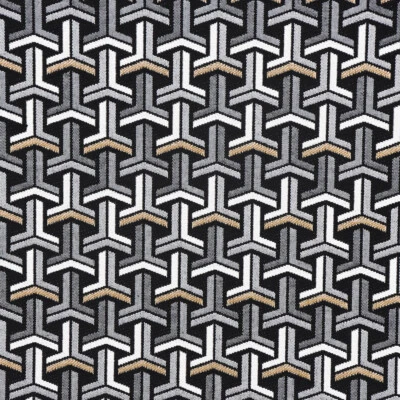 Dekostoff Jacquard-Stoff grafisch T schwarz weiß goldfarbig - Bild 1 von 4