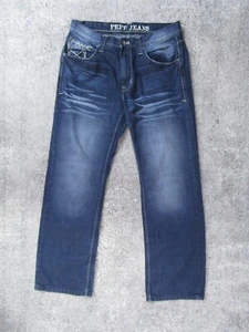 Pepe Jeans Herren 34x32 blau Denim Hose Baggy gerade dunkel gewaschene Klappe Taschen Y2K - Bild 1 von 12