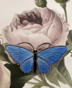 Vintage Norwegen Aksel Holmsen Sterlingsilber blaue Emaille Schmetterling Anstecknadel - Bild 1 von 4
