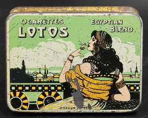 Antigua lata Egipto cigarrillos lotos punta dorada El Cairo cigarrillos Tin Boite - Imagen 1 de 10