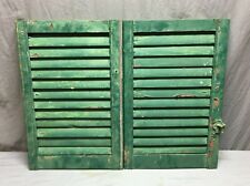 Small Pair Antique House Window Wood Louvered Green Shutters 16x24  Vtg 21-19B