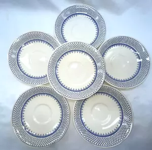 Mason’s Patent Ironstone Louise Tee/Kaffee Untertassen Blau/Weiß Calico Set/6 - Bild 1 von 7
