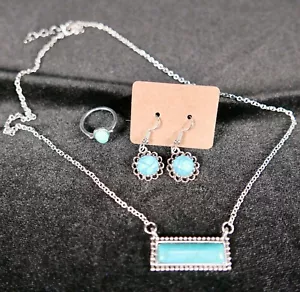 Vintage Türkis Set Halskette mit Verlängerung Ohrhänger und Ring Größe 5,5 - Bild 1 von 13