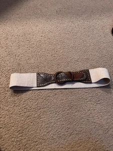 Chico's Women’s Size L Waist Belt Brown Tooled Leather/ Fabric - Picture 1 of 12