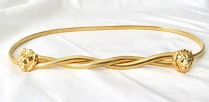 VTG Accessocraft NYC Double Lion Head Stretch Belt Gold Tone 1970s 25" + 5"Long - Picture 1 of 7