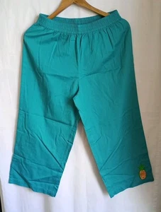 Quacker Factory Turquoise 3/4 Leg Trousers with Embroidered Pineapple Size Small - Picture 1 of 8
