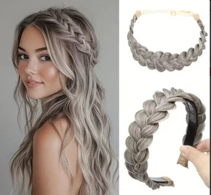 2 pc. Women's Adjustable Hand-Woven Headband - Braided silver blonde Band - Picture 1 of 3